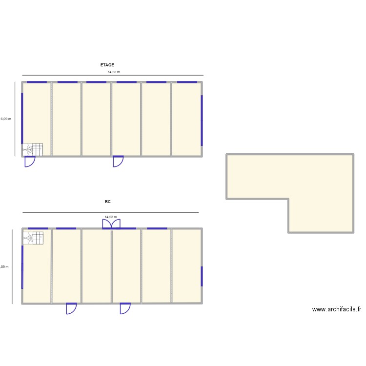 Plan 6 bungalows RC / ETAGES. Plan de 10 pièces et 216 m2