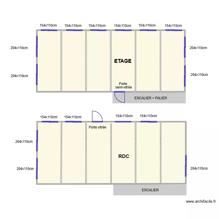 Plan 6 bungalows RC / ETAGES. Plan de 