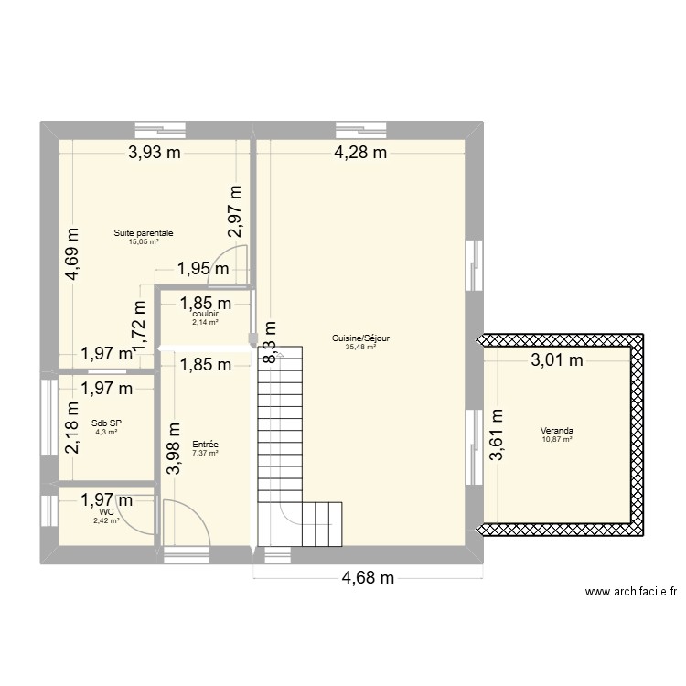 RDC FINAL. Plan de 7 pièces et 78 m2