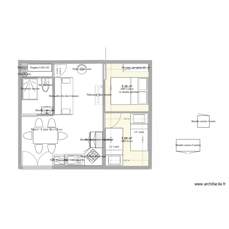 chico. Plan de 2  et 11 m²