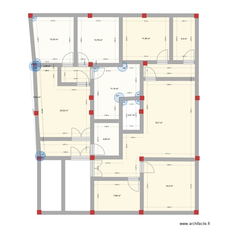 mednin_1etage_bis. Plan de 13 pièces et 137 m2