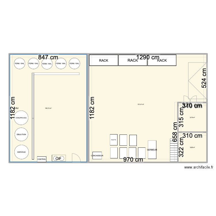 IMPLANTATION BRASSERIE. Plan de 4 pièces et 251 m2