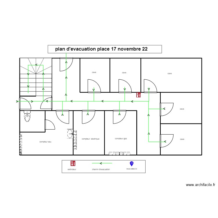 sous sol place 17 novembre 22. Plan de 9 pièces et 47 m2