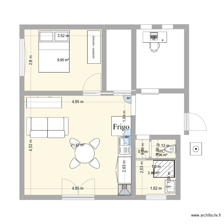 castelnau haut. Plan de 4 pièces et 36 m2