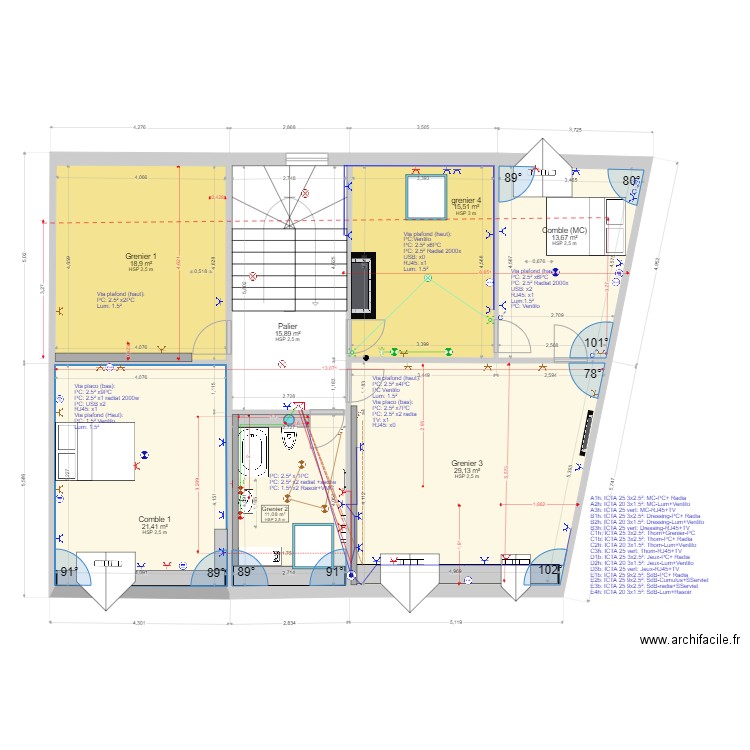 Comble Princ Full v2. Plan de 7 pièces et 126 m2