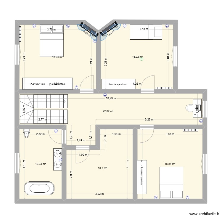 1er étage. Plan de 6 pièces et 95 m2