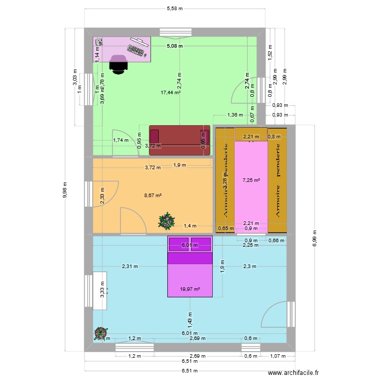 agrandissement rdc. Plan de 4 pièces et 53 m2