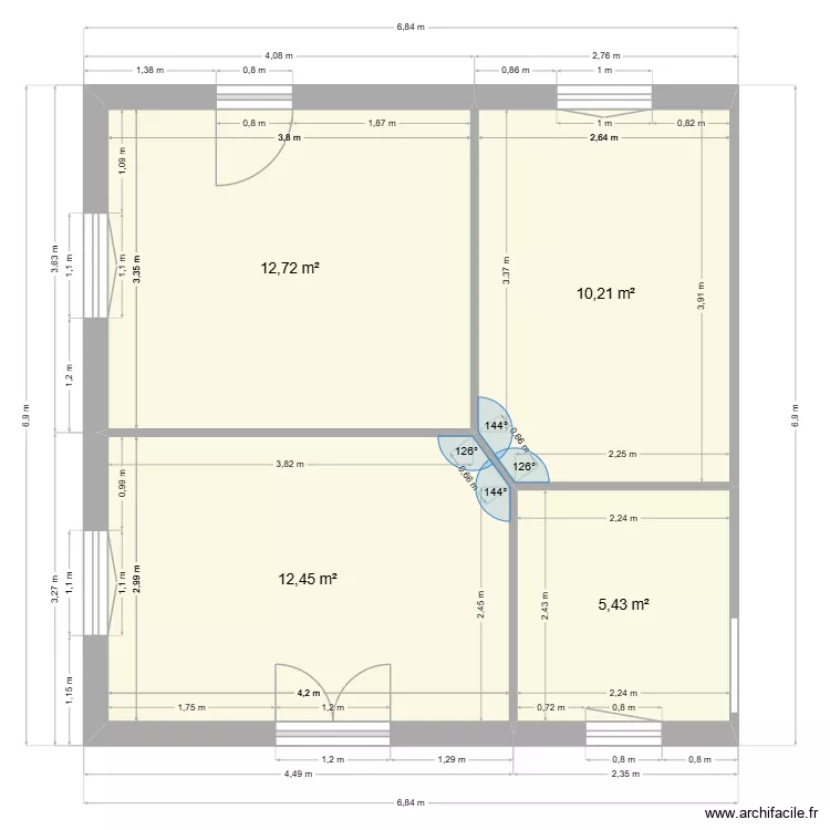 agrandissement rdc. Plan de 4 pièces et 41 m²