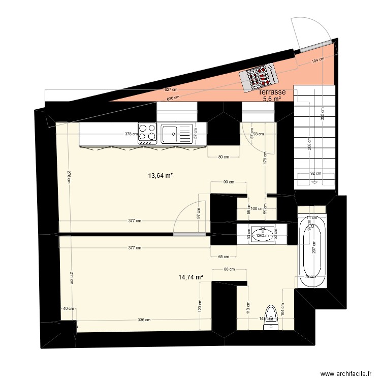 NETTAH. Plan de 4 pièces et 34 m2