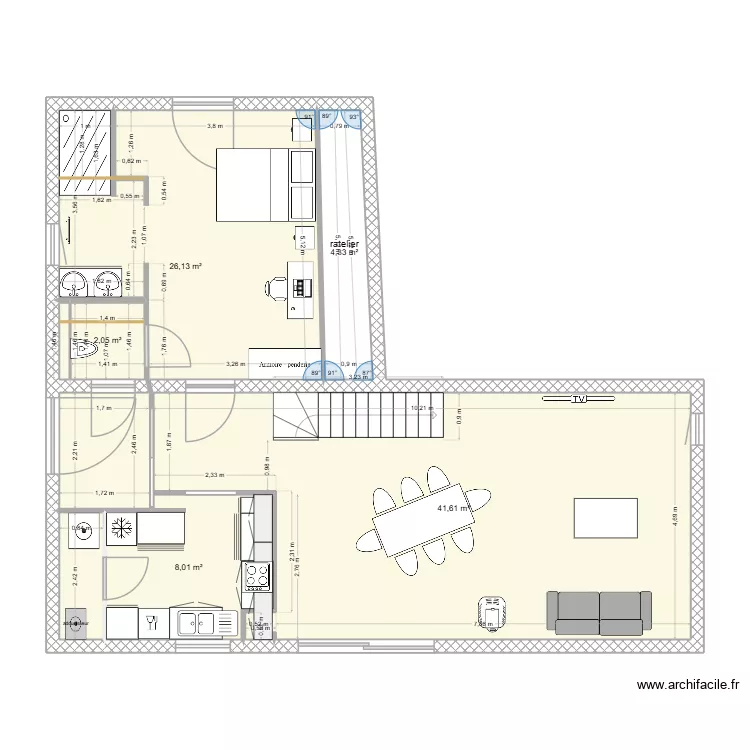 sam annexe. Plan de 7 pièces et 84 m²