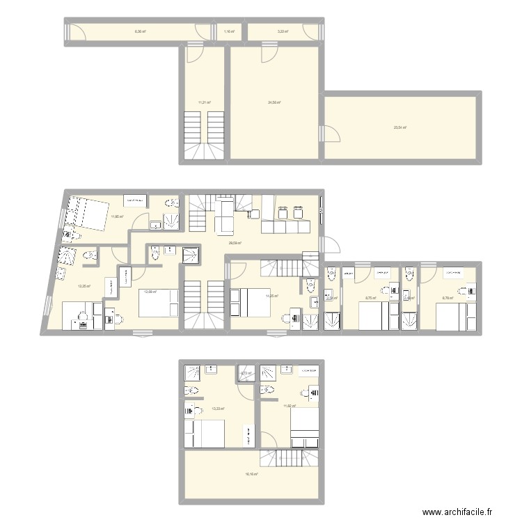 marc. Plan de 19 pièces et 215 m2