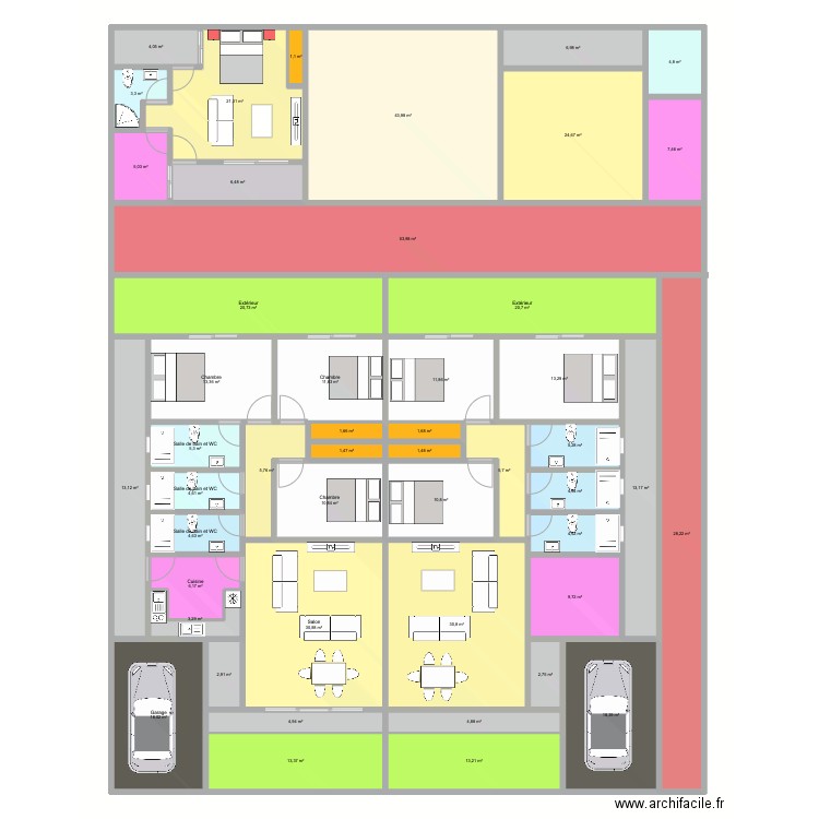 Plan Dabou 4P + Studio. Plan de 48 pièces et 557 m2