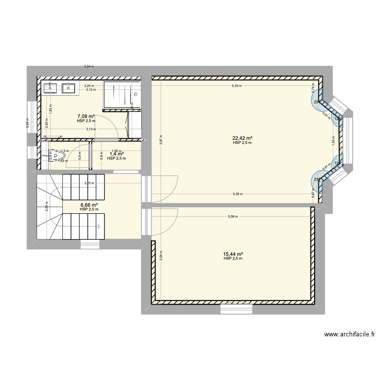 PLAN R+1. Plan de 5 pièces et 53 m2
