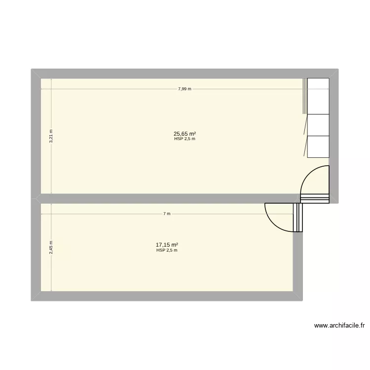 R&eacute;fectoire M&eacute;capole AMB. Plan de 2  et 43 m²