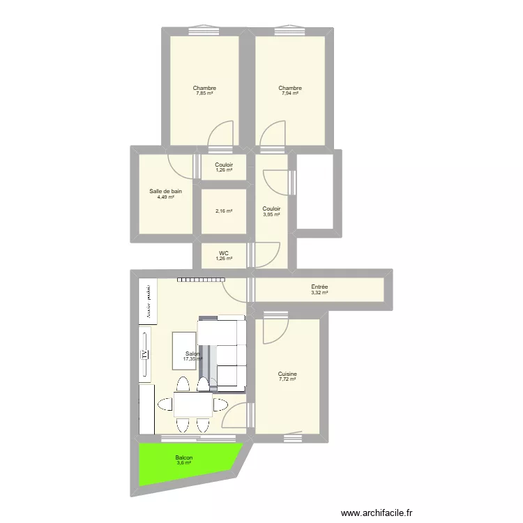 appartement. Plan de 11  et 61 m²