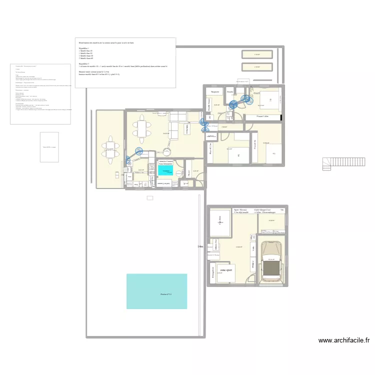 Organisation futur logement. Plan de 21  et 189 m²