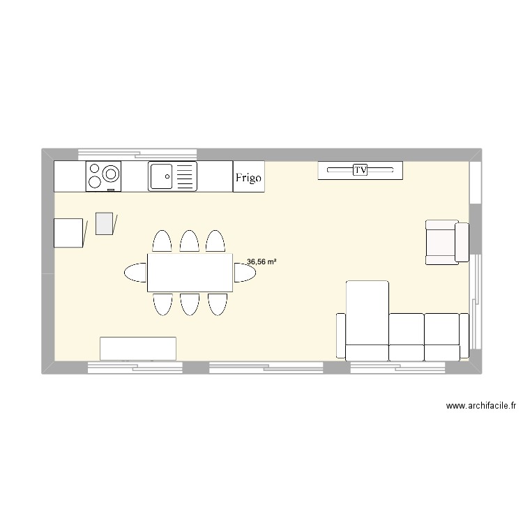 plan extension. Plan de 1 pièce et 37 m2