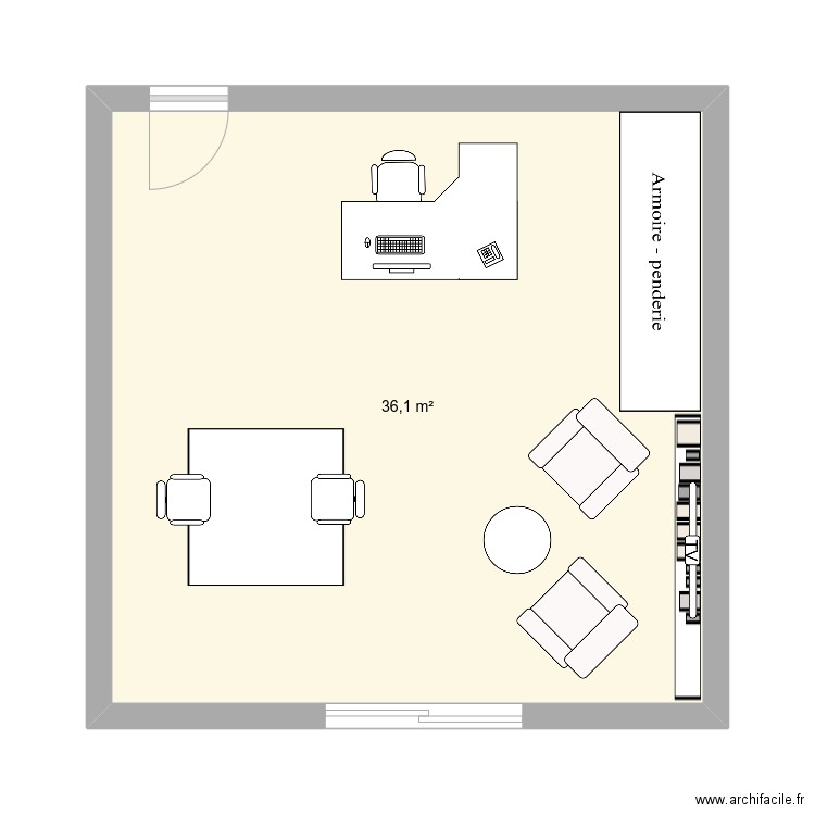 bureau. Plan de 1 pièce et 36 m2