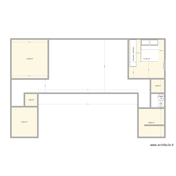 mobile home. Plan de 6 pièces et 38 m2