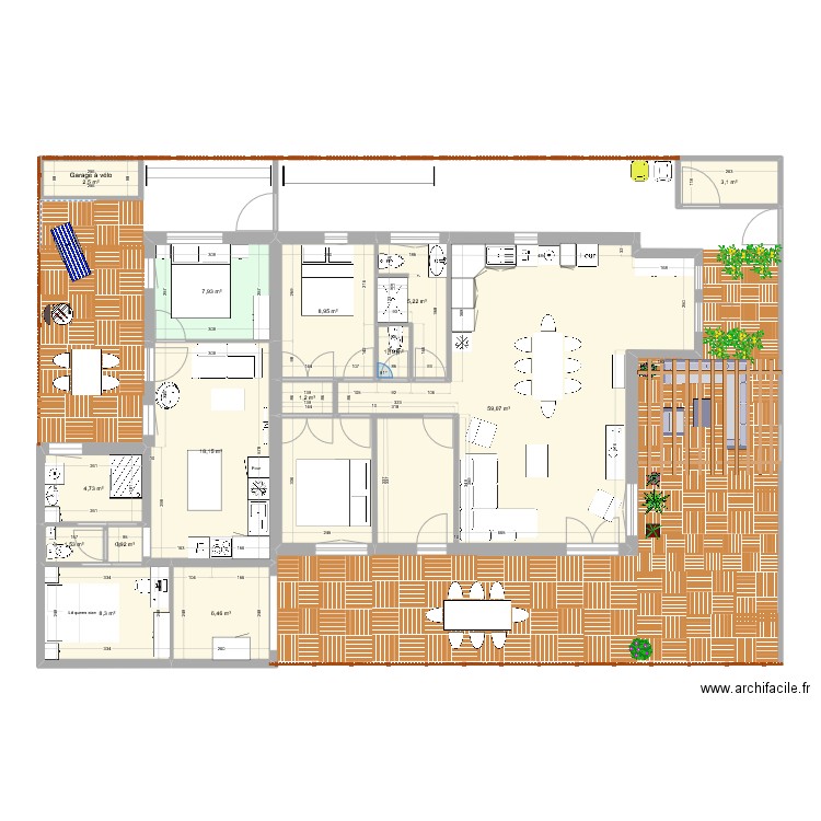 Canet projet T3. Plan de 14 pièces et 129 m2