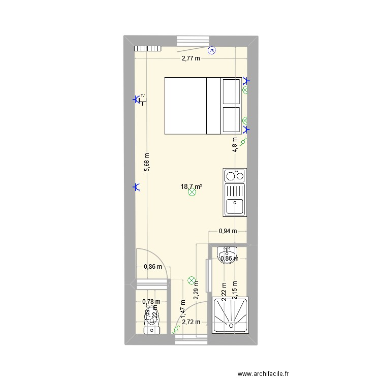murol. Plan de 1 pièce et 19 m2