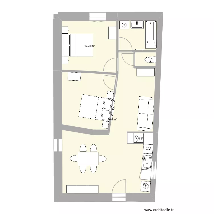 T3 R+2. Plan de 2  et 57 m²