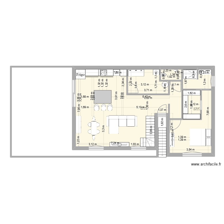 maison papi riols. Plan de 2 pièces et 89 m2