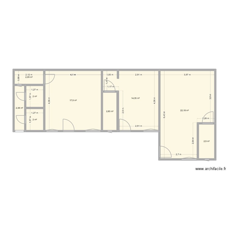LOCATION. Plan de 9 pièces et 69 m2