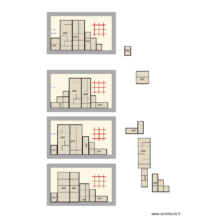 Etagères Nadège. Plan de 4 pièces et 43 m2