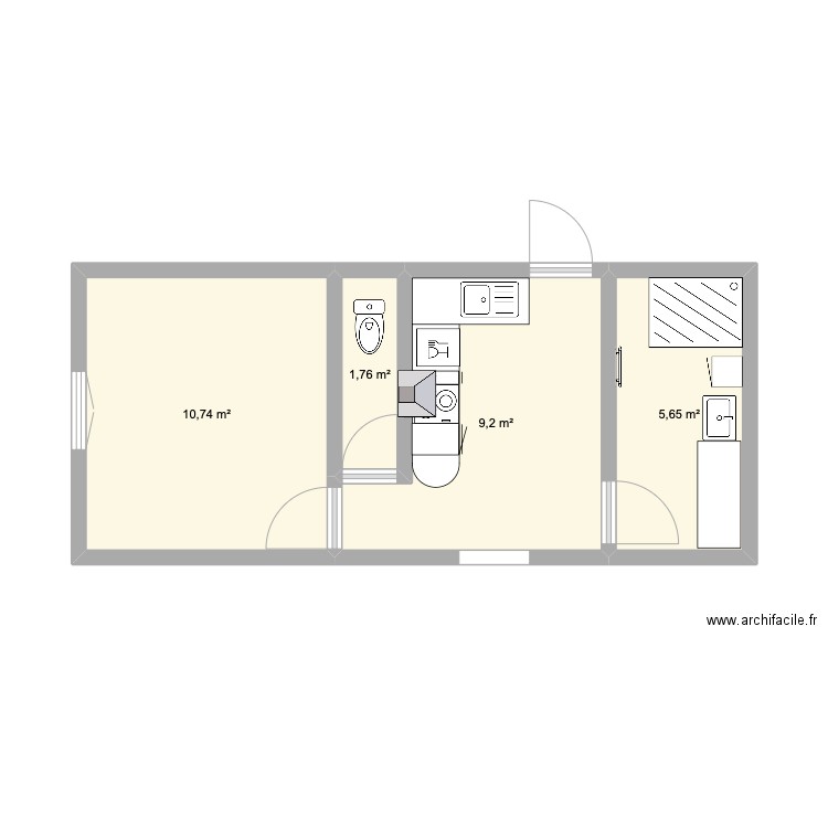 Cuisine rdc La possession. Plan de 4 pièces et 27 m2