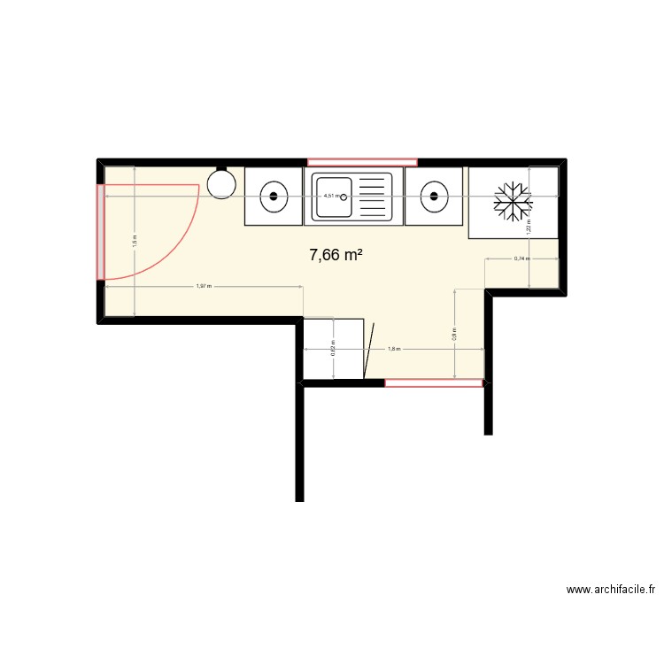 cuisine bis. Plan de 1 pièce et 8 m2