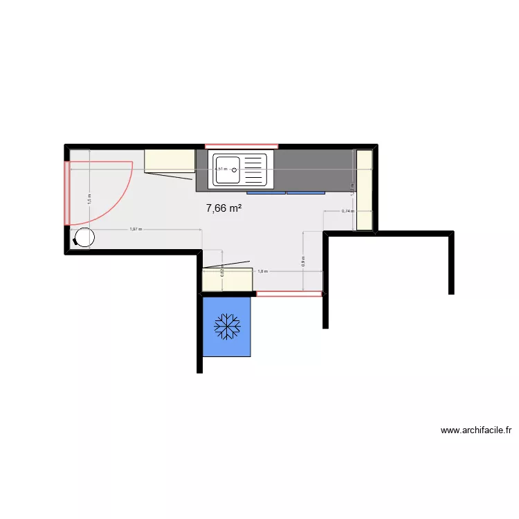 cuisine bis. Plan de 1  et 8 m²