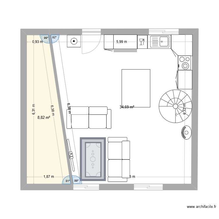 garage. Plan de 2 pièces et 44 m2