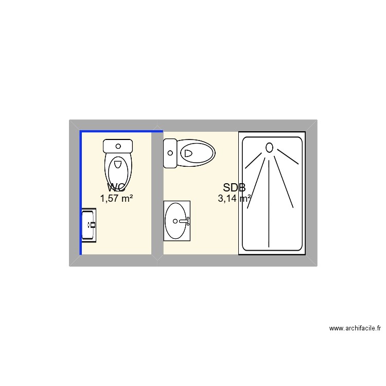 LAMINE. Plan de 2 pièces et 5 m2