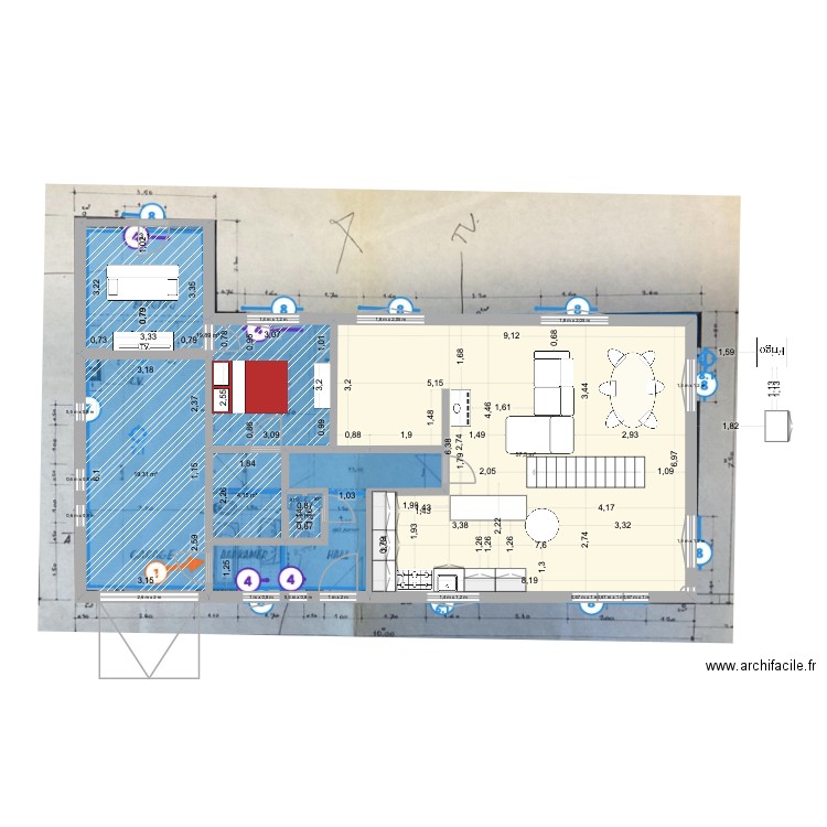 De panne Maison V5. Plan de 11 pièces et 105 m2