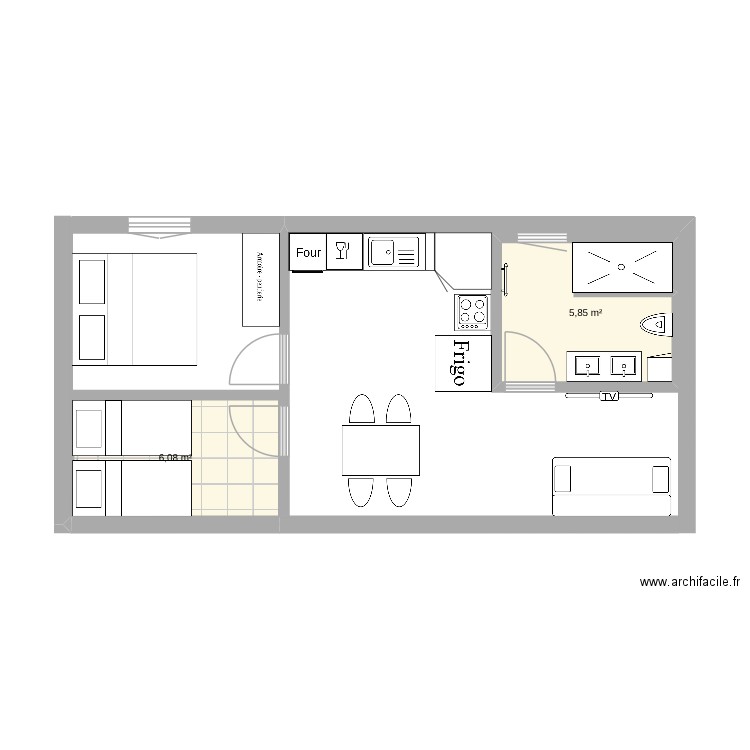 V1 AirbNB. Plan de 2 pièces et 12 m2