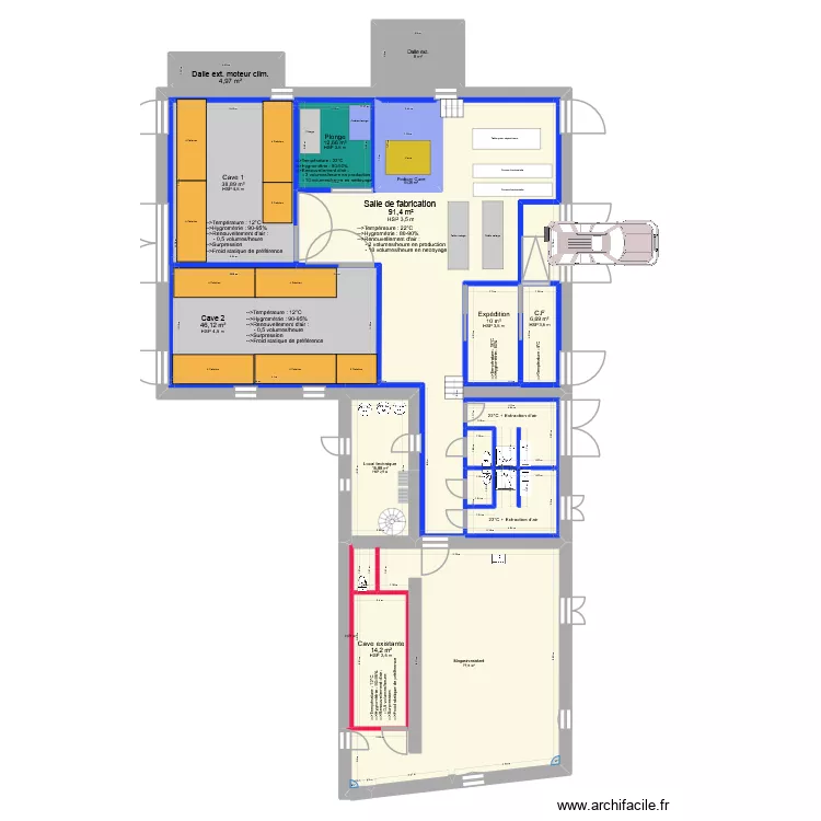 fromagerie V6.2. Plan de 15  et 528 m²