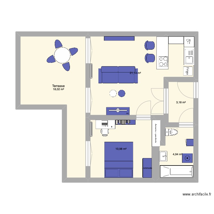 Appartement. Plan de 5 pièces et 58 m2