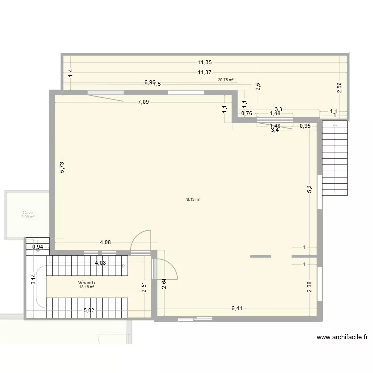 Ancien sans murs RDC Drumettaz Clarafond. Plan de 8  et 231 m²