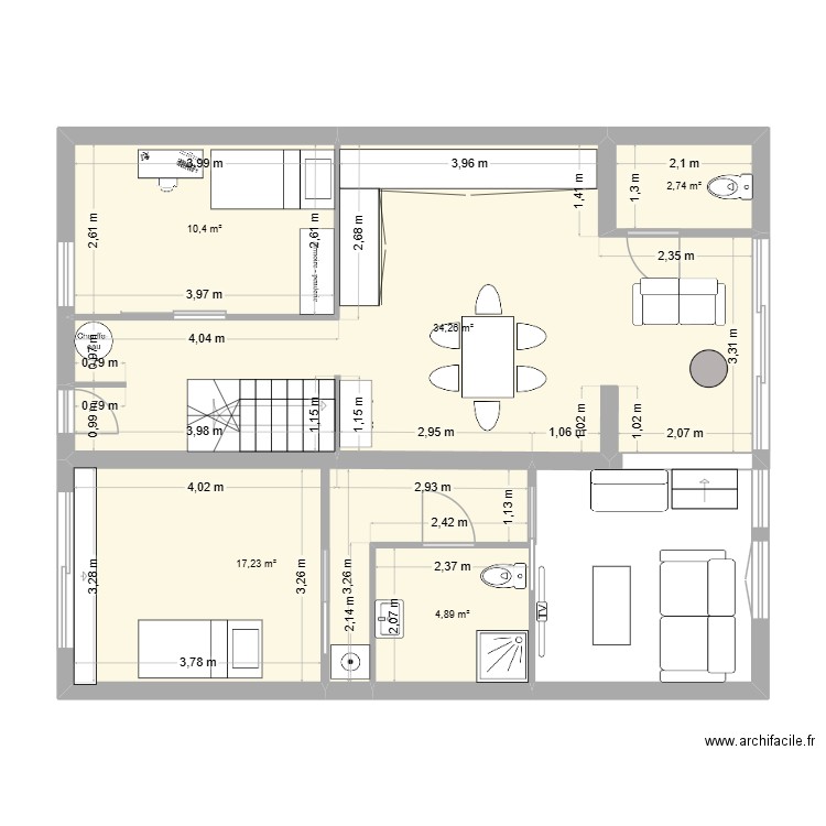 Maison extension. Plan de 5 pièces et 70 m2