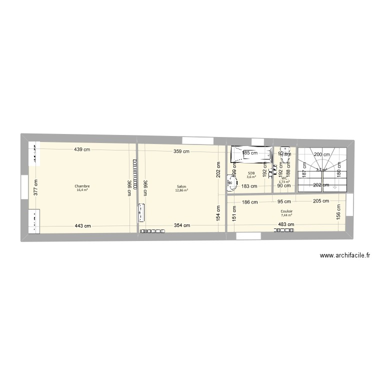 Lopez - EDL Appt étage droite. Plan de 6 pièces et 46 m2