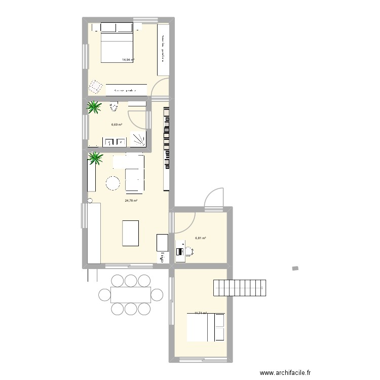 puet. Plan de 5 pièces et 65 m2