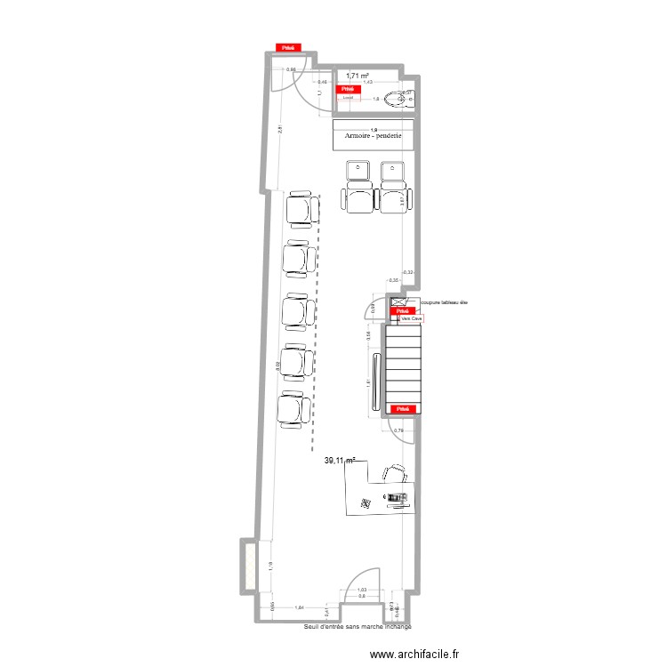 Local Laverie. Plan de 3 pièces et 41 m2