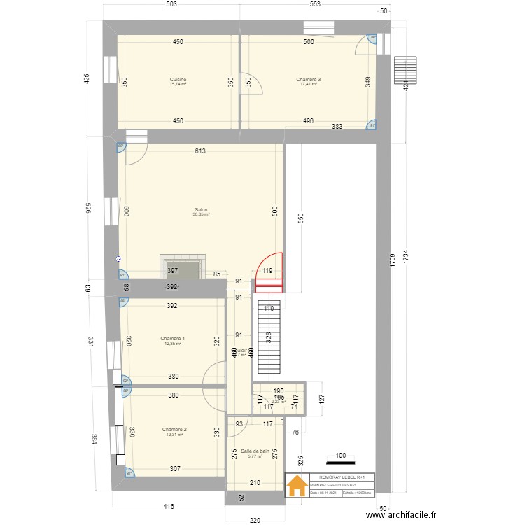 Remoray R+1. Plan de 9 pièces et 103 m2