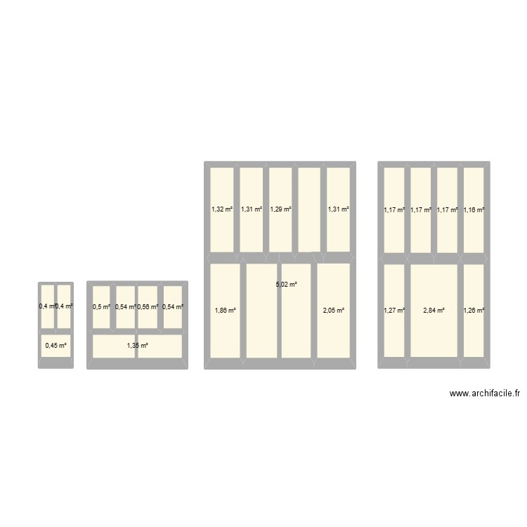 ventanas. Plan de 22 pièces et 29 m2
