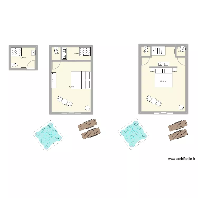 Chambre. Plan de 7  et 60 m²