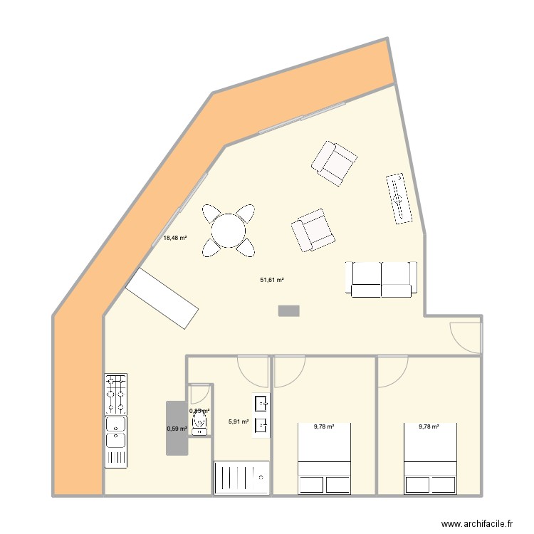PERSET MODIFIÉ. Plan de 7 pièces et 97 m2