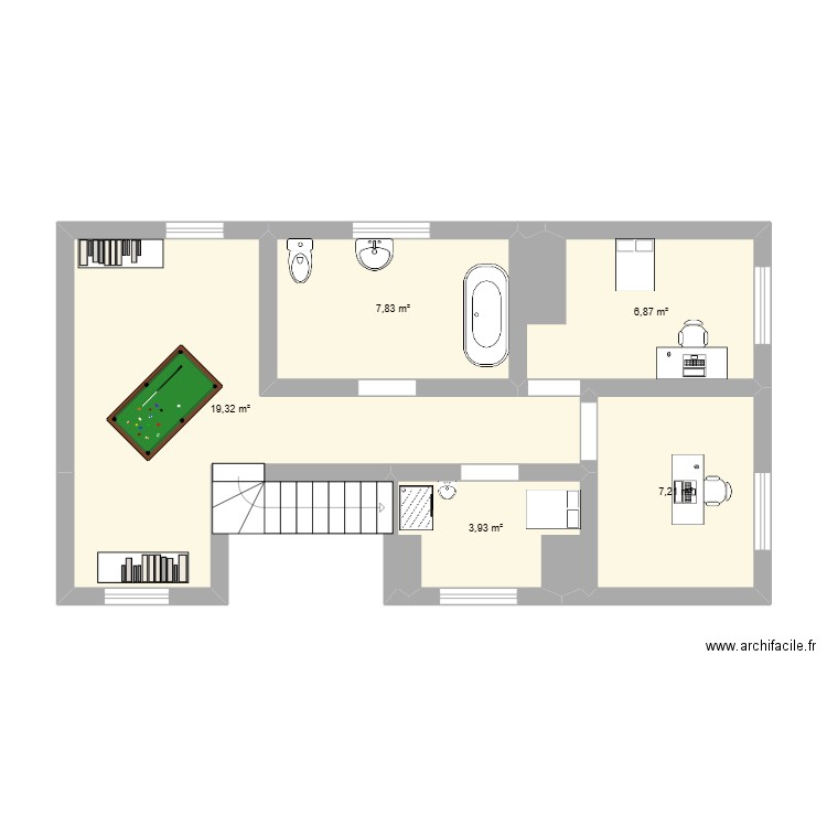 ory 2. Plan de 5 pièces et 45 m2