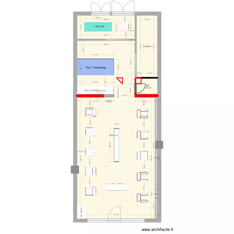 Projet Bruno Coiffeur m&agrave;j 6. Plan de 7  et 87 m²