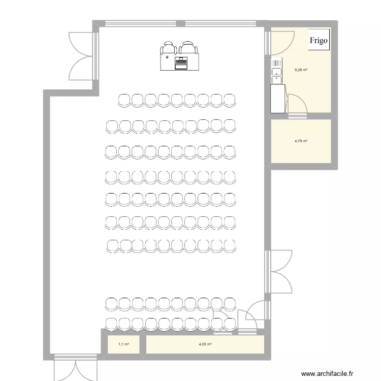 Ory 90 chaises. Plan de 4 et 19 m² Ory 90 chaises. Plan de 4 et 19 m²